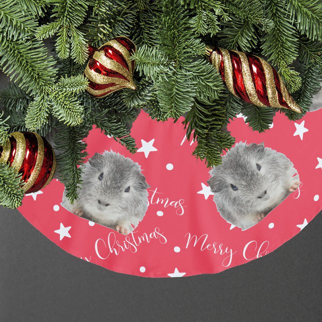 Funny guinea Gris Photo Red jul Julgransmatta Borstad Polyester (Funny Guinea Pig Photo Red Christmas Brushed Polyester Tree Skirt
)