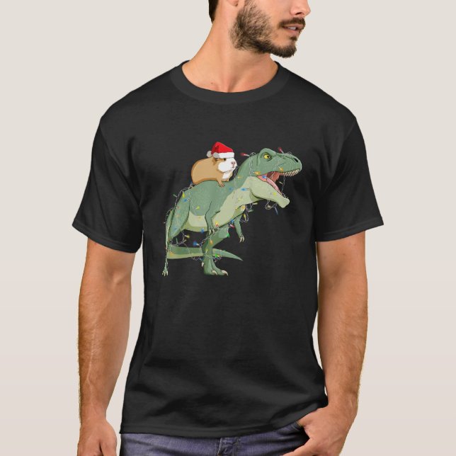 Funny Guinea Gris Riding jul Light T Rex Dino T Shirt (Framsida)