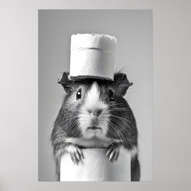 Funny Guinea Pig Bathroom Print, Toilet Paper Hat Poster (Framsidan)