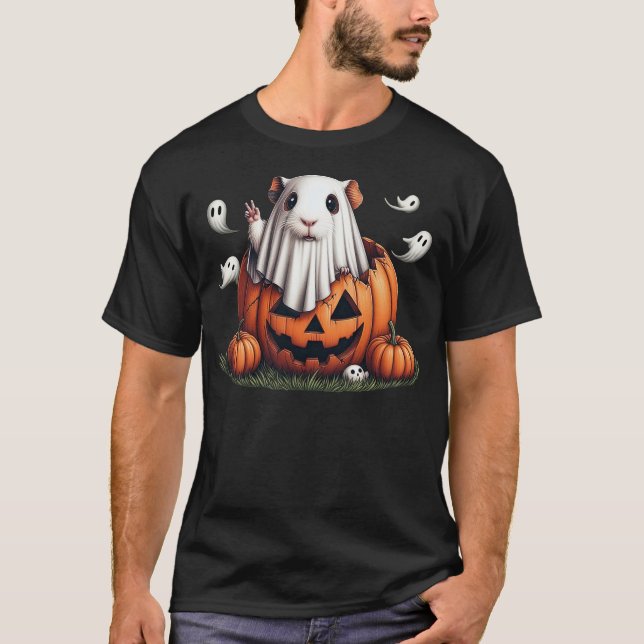 Funny Guinea Pig Ghost Boo Halloween Womens Mens K T Shirt (Framsida)