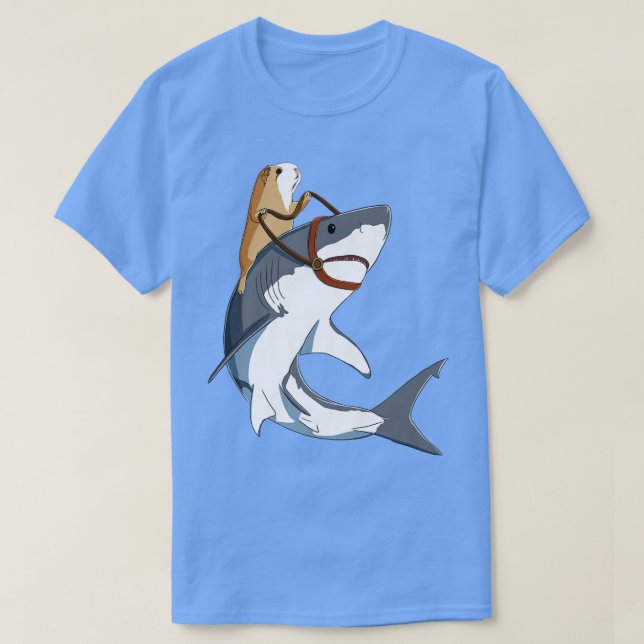 Funny Guinea Pig Riding Shark  T Shirt (Design framsida)