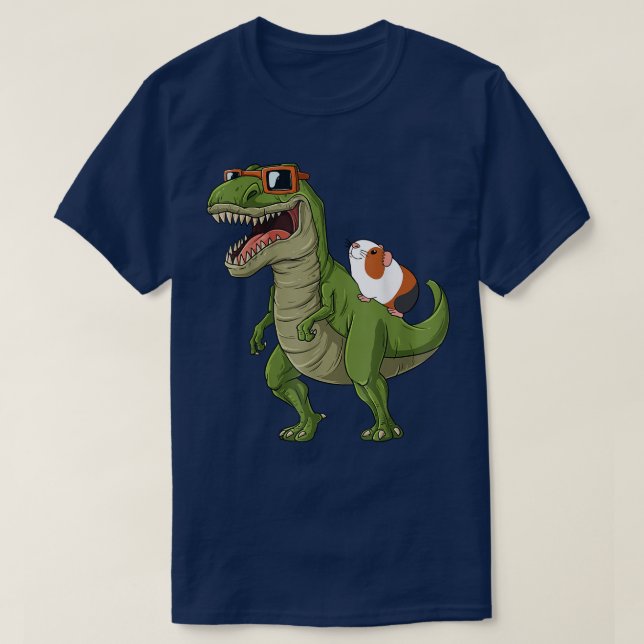 Funny Guinea Pig Riding T Rex Dinosaur Hamster Gui Shirt (Design framsida)
