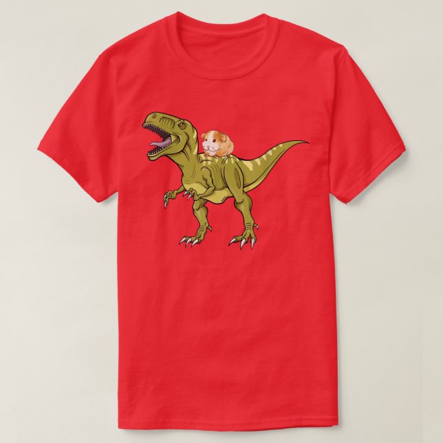 Funny Guinea Pig Riding T Rex Dinosaur T-Shirt (Design framsida)