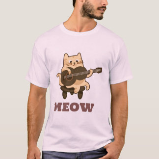 Funny Guitar Cat T-Shirt "MEOW" Music Älskare Tee