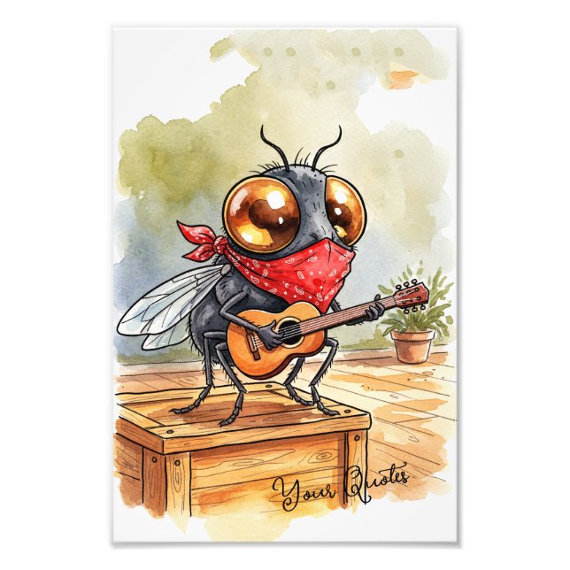 Funny Guitar Fly Art Fototryck (Framsidan)