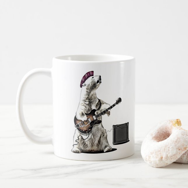 Funny Guitar Player Punk Bear Rock and Roll Mug Kaffemugg (Med munk)