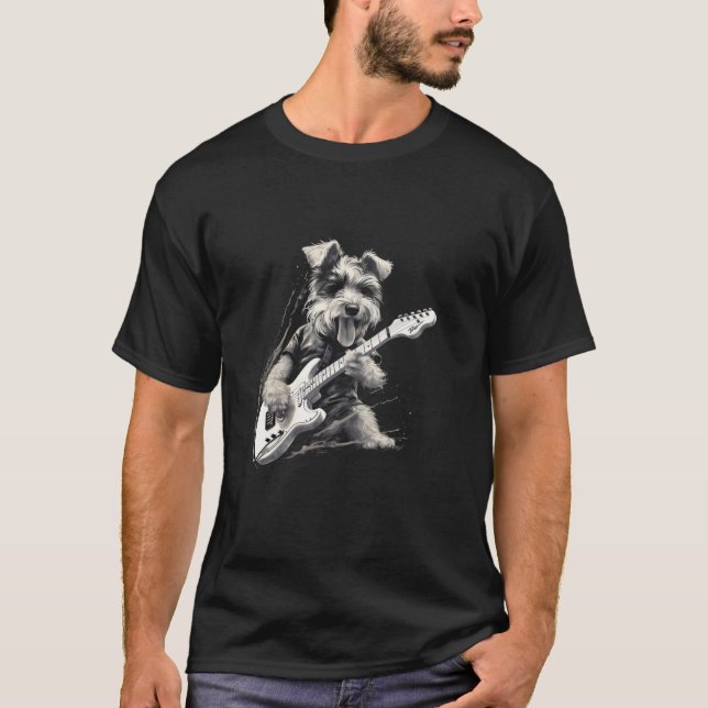 Funny Guitar Sten Schnauzer Hund Guitarist Long Sl T Shirt (Framsida)