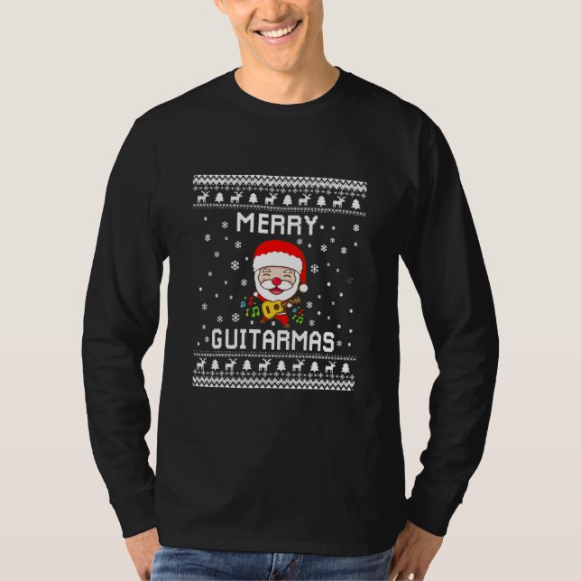 Funny Guitar Ugly Christmas Merry Guitarmas Gift T Shirt (Framsida)