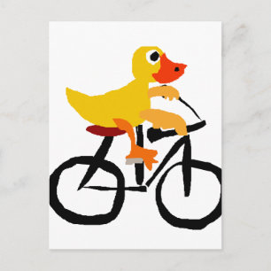 Funny Gult Anka Riding Bicycle Vykort