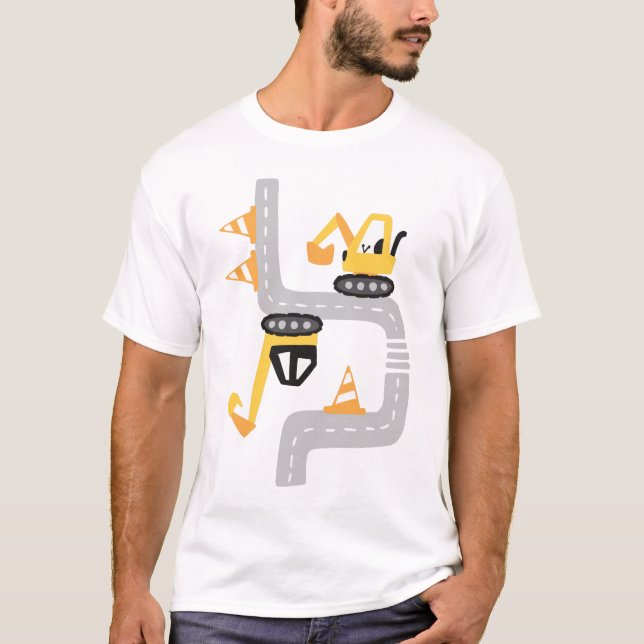 Funny Gult Excavators T Shirt (Framsida)
