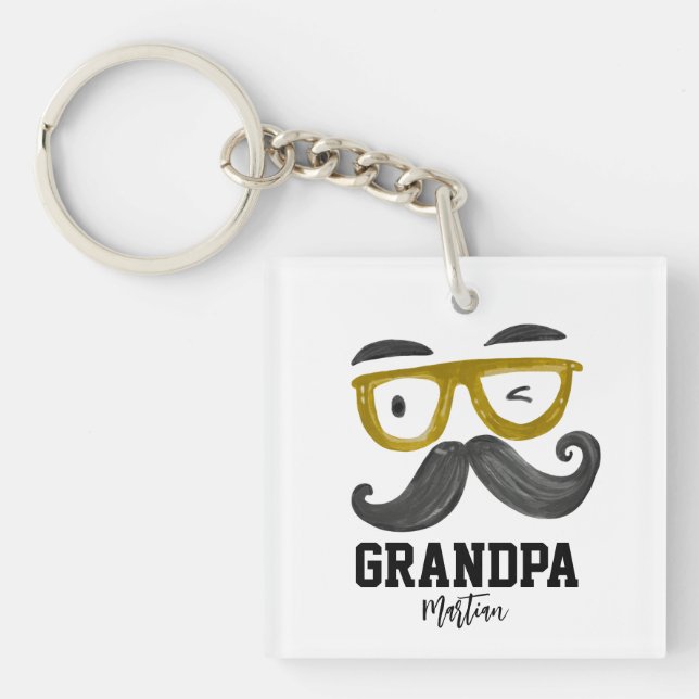 Funny Gult Glass & Mustache Grandpa Anpassningsbar (Framsidan)