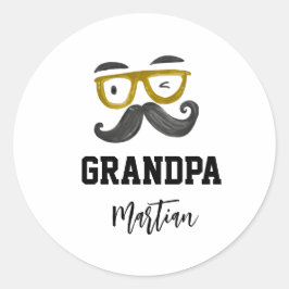 Funny gult och Mustache Grandpa-anpassningsbar Runt Klistermärke