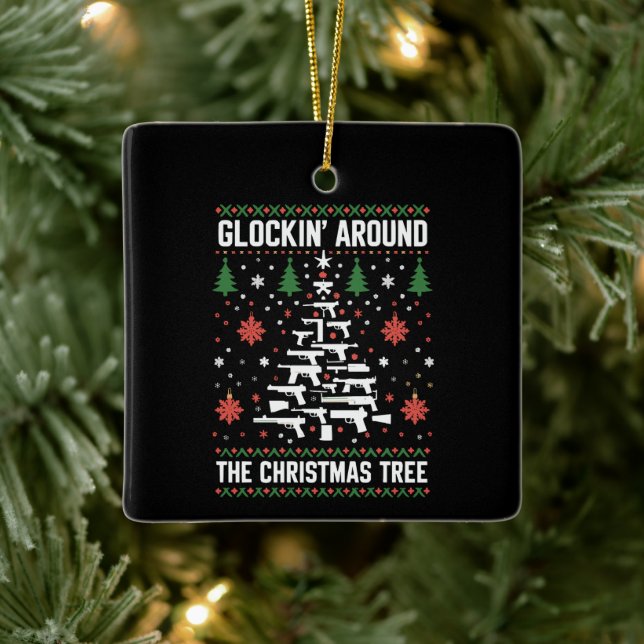 Funny Guns Ugly jul Sweaters for Gun Älskare Julgransprydnad Keramik (Träd)