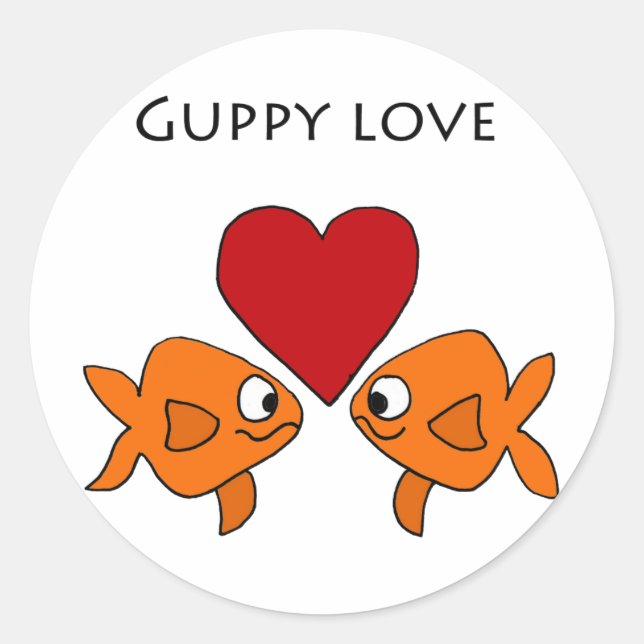 Funny Guppy Kärlek Design Runt Klistermärke (Framsida)