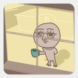 Funny Guy Staring ut Windows-fästare Fyrkantigt Klistermärke