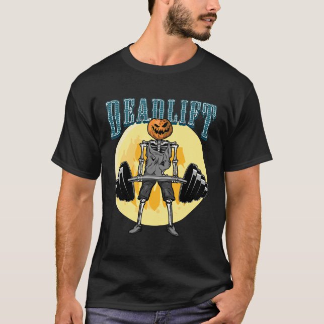 Funny Gym Deadlift Skeleton Weight Lifter Pullover T Shirt (Framsida)