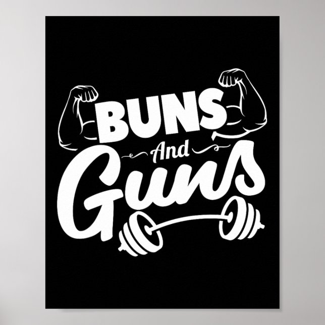 Funny Gym Fitness Buns och Guns Poster (Framsidan)