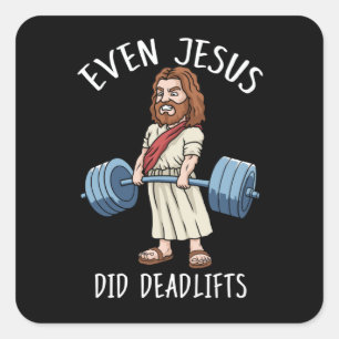 Funny Gym Gift Jesus Deadlift Fitness Bodybuilding Fyrkantigt Klistermärke
