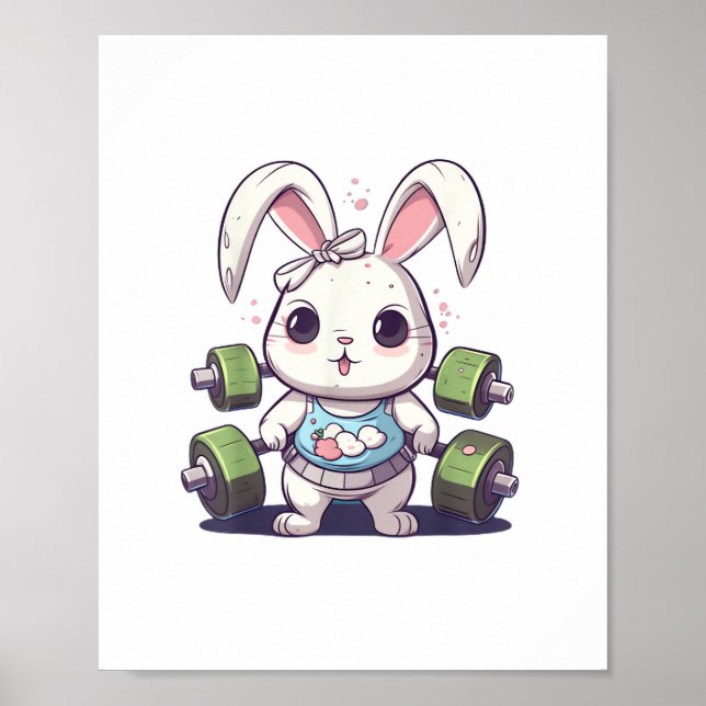Funny Gym Workout Bunny Fitness Studio Rabbit Card Poster (Framsidan)