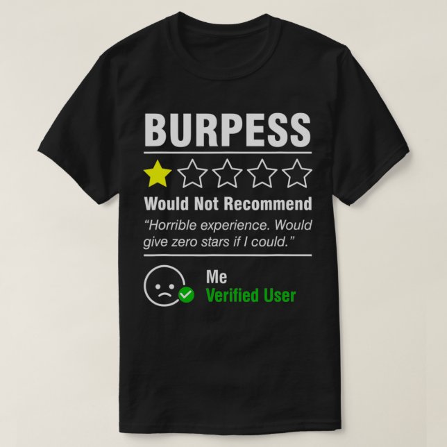 Funny Gym Workout Burpees rekommenderar inte 1 stj T Shirt (Design framsida)