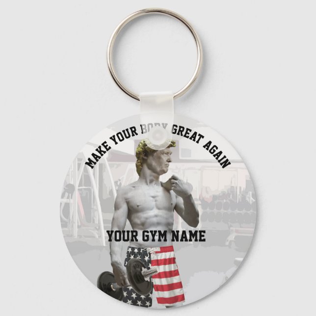 Funny Gym Workout Donald Trump med Dumbbell Nyckelring (Framsida)