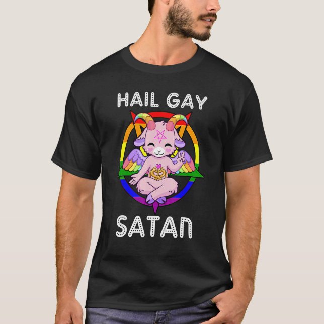 Funny Hail Gay Satan LGBT Goth Gay Pride Baphomet T Shirt (Framsida)
