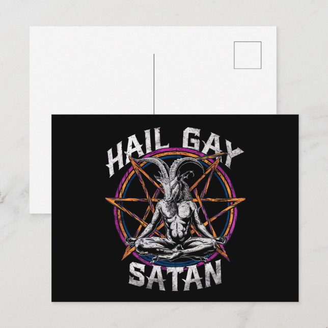 Funny Hail Gay Satan LGBT Goth Gay pride Baphomet Vykort (Fram/baksida)