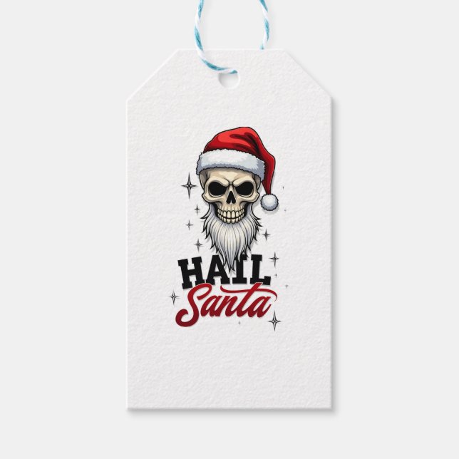 Funny Hail Santa Claus Skull Skeleton Antichrist C Presentetikett (Framsidan)