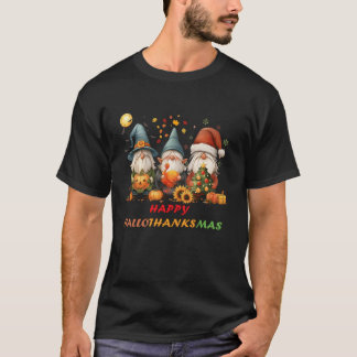 Funny Hallothanksmas Gnomes Happy Hallowthanksmas  T Shirt