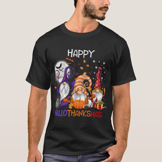 Funny Hallothanksmas Gnomes Lycklig Hallothanksmas T Shirt (Framsida)
