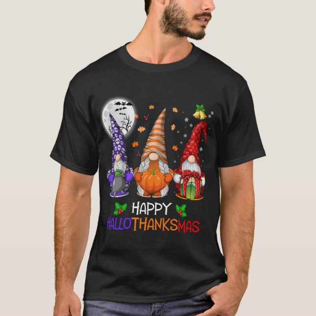 Funny Hallothanksmas Gnomes Lycklig Hallowthanksma T Shirt (Framsida)