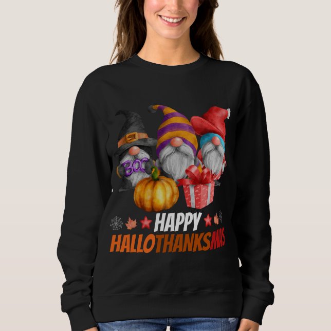 Funny Hallothanksmas Gnomes Lycklig Hallowthanksma T Shirt (Framsida)