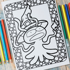 Funny Halloween Alien Coloring Page Poster