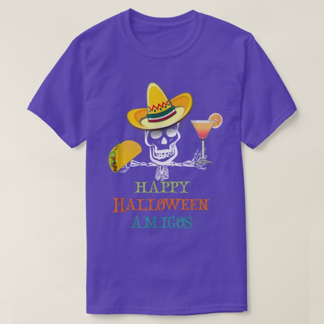 Funny Halloween Amigos Skeleton Mexikansk Hat Taco T Shirt (Design framsida)