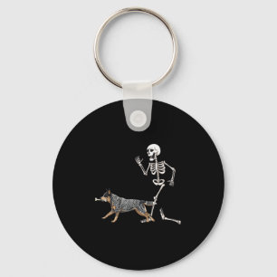 Funny Halloween Australian Cattle Hund and Skeleto Nyckelring