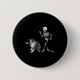 Funny Halloween Australian shepherd och Skeleton Knapp