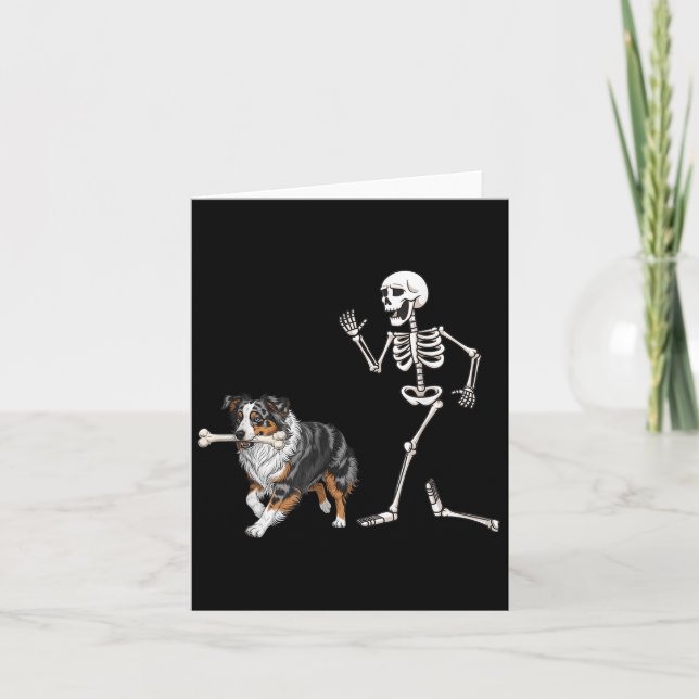 Funny Halloween Australian shepherd och Skeleton Kort (Framsida)
