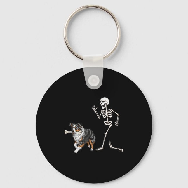 Funny Halloween Australian shepherd och Skeleton Nyckelring (Framsida)