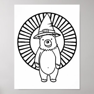Funny Halloween Bear Coloring Page Poster