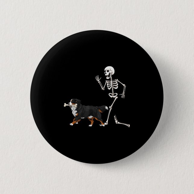 Funny Halloween Bernese Mountain Hund och Skeleton Knapp (Framsida)