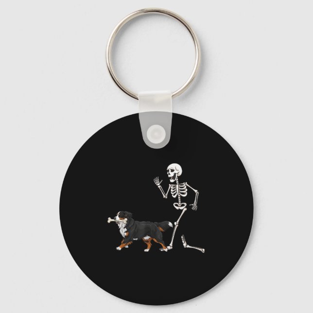 Funny Halloween Bernese Mountain Hund och Skeleton Nyckelring (Framsida)