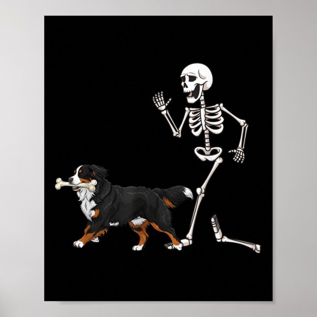 Funny Halloween Bernese Mountain Hund och Skeleton Poster (Framsidan)