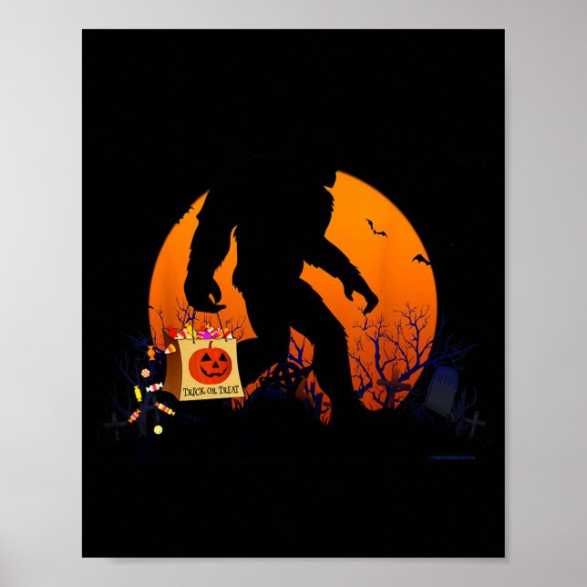 Funny Halloween Bigfoot Trick Or Treating Full Moo Poster (Framsidan)