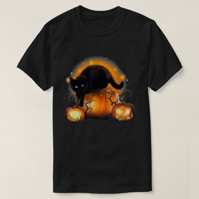 Funny Halloween Black Cat And Pumpkin JackOLantern T Shirt (Design framsida)