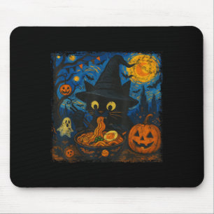 Funny Halloween Black Cat Eating Ramen Starry Nigh Musmatta