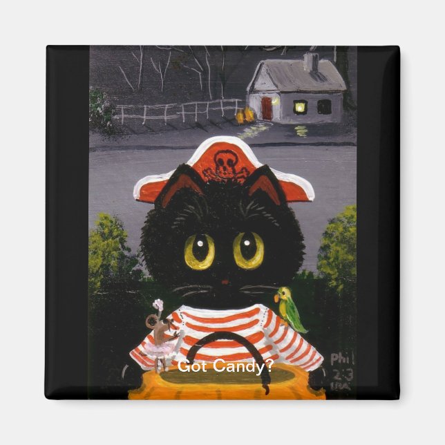 Funny Halloween Black Cat Mouse Creationarts Magnet (Framsidan)