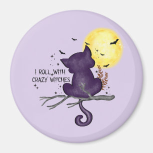 Funny Halloween Black Cat och Magic Måne Magnet