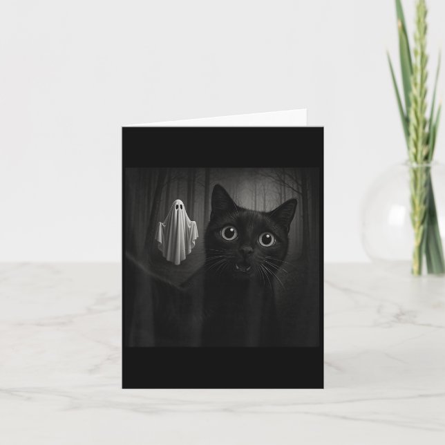 Funny Halloween Black Cat Selfie med Soky Ghost C Kort (Framsida)