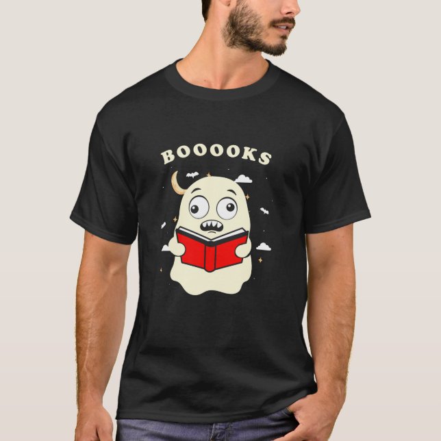 Funny Halloween Boooks Ghost Reading Bibliotek Bok T Shirt (Framsida)