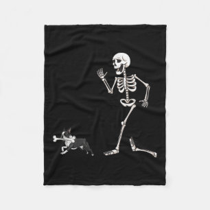 Funny Halloween Boston Terrier och Skeleton Fleecefilt